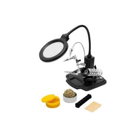 TRZECIA RĘKA UCHWYT Z LUPĄ NA WYSIĘGNIKU +PODSTAWKA I AKCESORIA