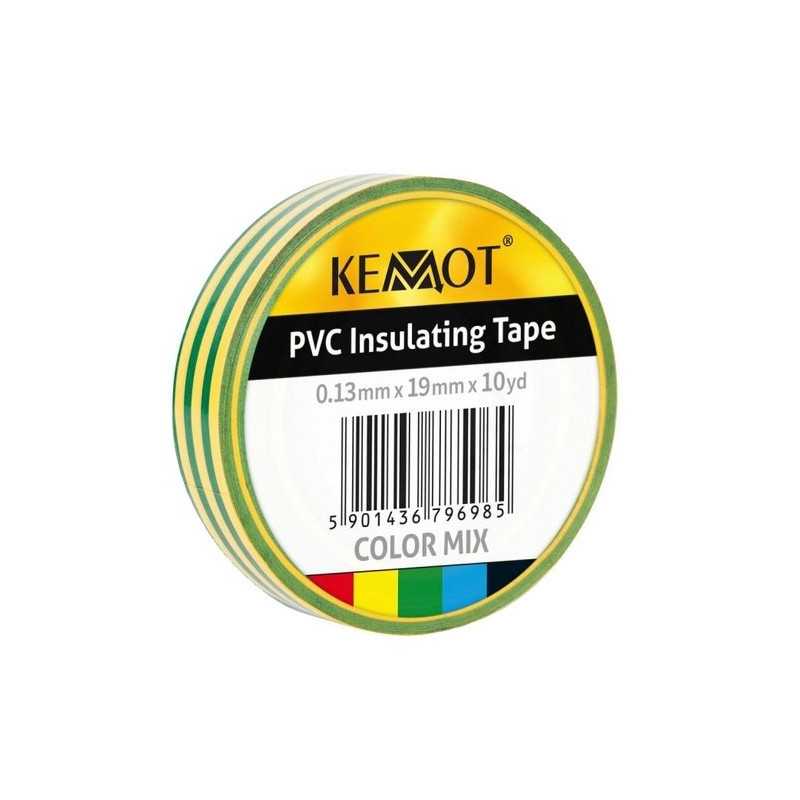 TAŚMA IZOLACYJNA ŻÓŁTO-ZIELONA 10Y PVC KEMOT 0,13x19mm