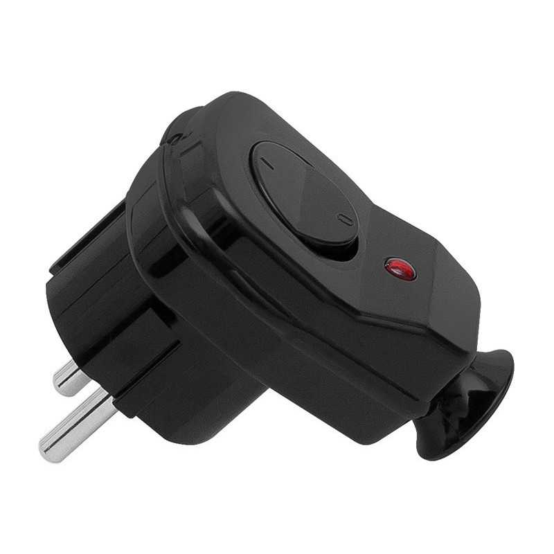 WTYCZKA SIECIOWA WT-16US/ŁK Z WYŁĄCZNIKIEM LED KĄTOWA CZARNA 230V 16A /2399