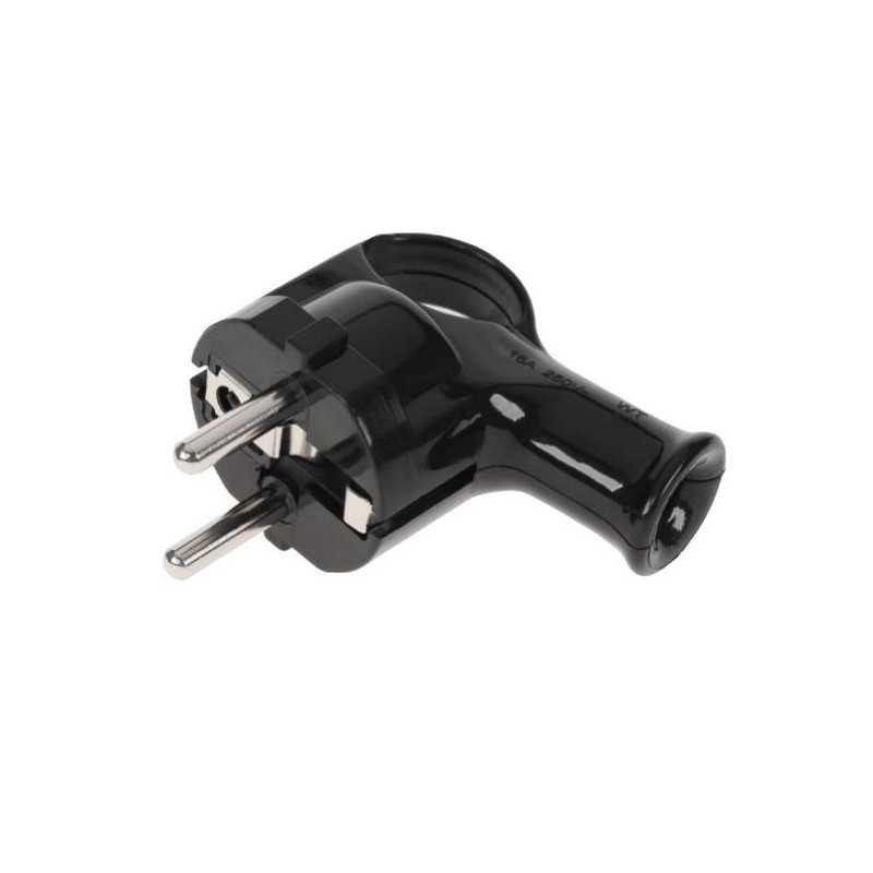 WTYCZKA SIECIOWA WT-40 KĄTOWA Z UCHEM CZARNA 230V 16A Z UZIEMIENIEM