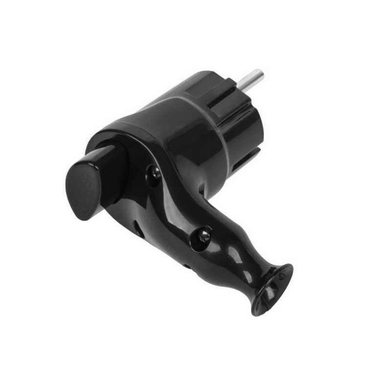 WTYCZKA SIECIOWA TP-05 KĄTOWA Z WYPYCHACZEM CZARNA 230V 16A Z UZIEMIENIEM