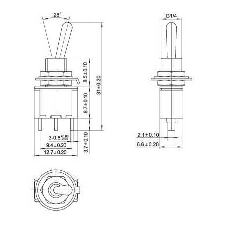 PRZEŁĄCZNIK 3x1 MTS103 A2 DŻWIGNIOWY W DRUK POJEDYNCZY ON-OFF-ON 3A/250V