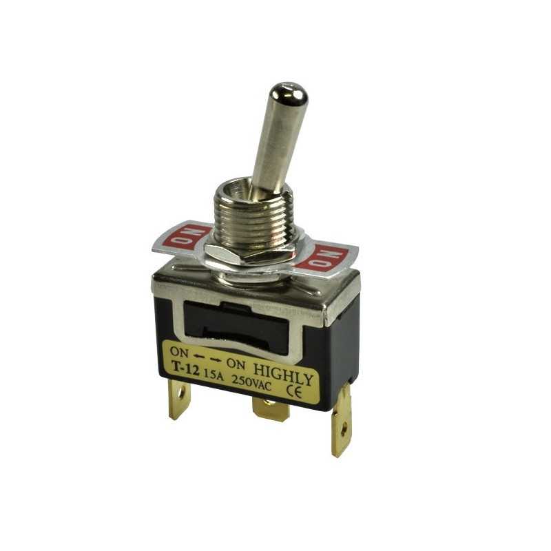 PRZEŁĄCZNIK 2 POZYCYJNY DŹWIGNIOWY T-12CS HIGHLY ON-ON KONEKTORY 2x1 15A/250V AC