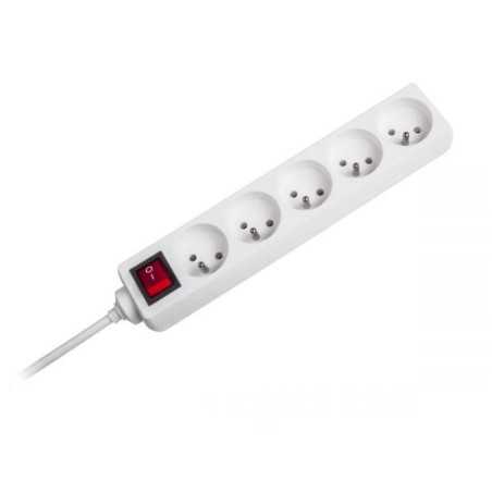 PRZEDŁUŻACZ SIECIOWY 5-GNIAZD Z PRZEŁACZNIKIEM DŁ. 3m PRZEKRÓJ 1,5mm BIAŁY