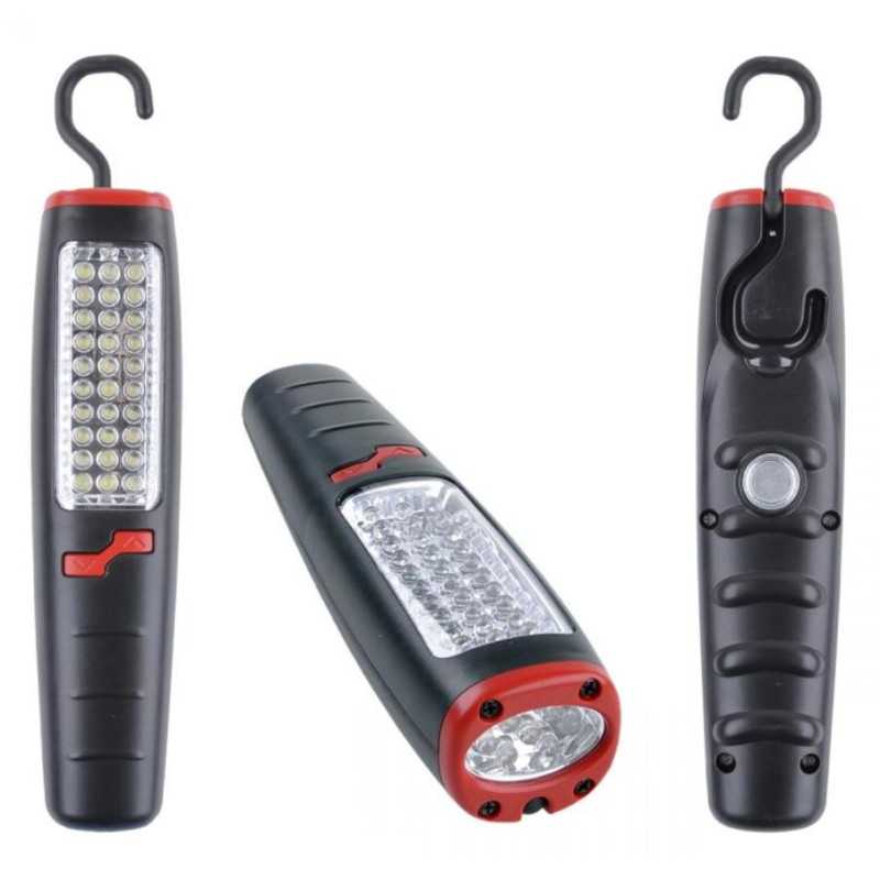 LAMPA 30+7 LED WARSZTATOWA z ładowarką sieciową i samochodową + AKUMULATORKI