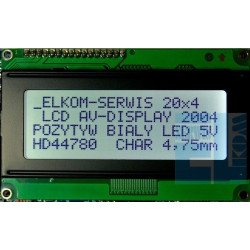  WYŚWIETLACZ LCD 4x20 2004A FHW K/W BIAŁY 40mA