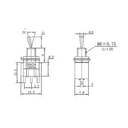 PRZEŁĄCZNIK 3x1 MTS113 (ON)-OFF-(ON) CHWILOWY 3A 250V DŻWIGIENKOWY