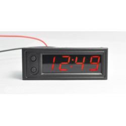 MIERNIK PANELOWY Z ZEGAREM LED 4.5-30V PODWÓJNY TERMOMETR, WOLTOMIERZ CZERWONY