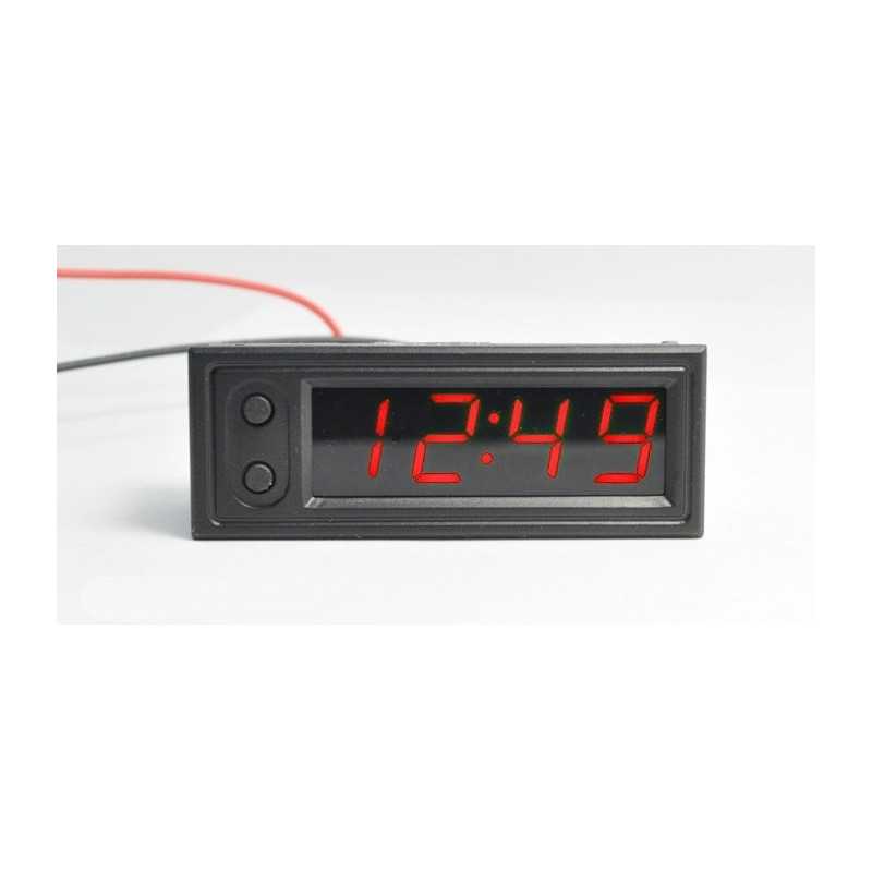 MIERNIK PANELOWY Z ZEGAREM LED 4.5-30V PODWÓJNY TERMOMETR, WOLTOMIERZ CZERWONY