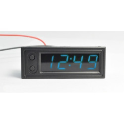 MIERNIK PANELOWY Z ZEGAREM LED 4.5-30V PODWÓJNY TERMOMETR, WOLTOMIERZ NIEBIESKI