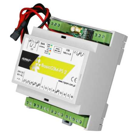 BasicGSM-PS-D4M 2 DIN MODUŁ POWIADOMIENIA I STEROWANIA GSM 17VAC/24VDC ZASILACZ BUFOROWY 12V/2A