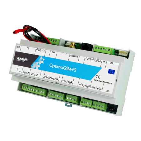 OptmaGSM-PS-D9M CENTRALA ALARMOWA Z GSM 12VDC NA SZYNĘ DIN Z AUTOMATYKĄ BUDYNKOWĄ