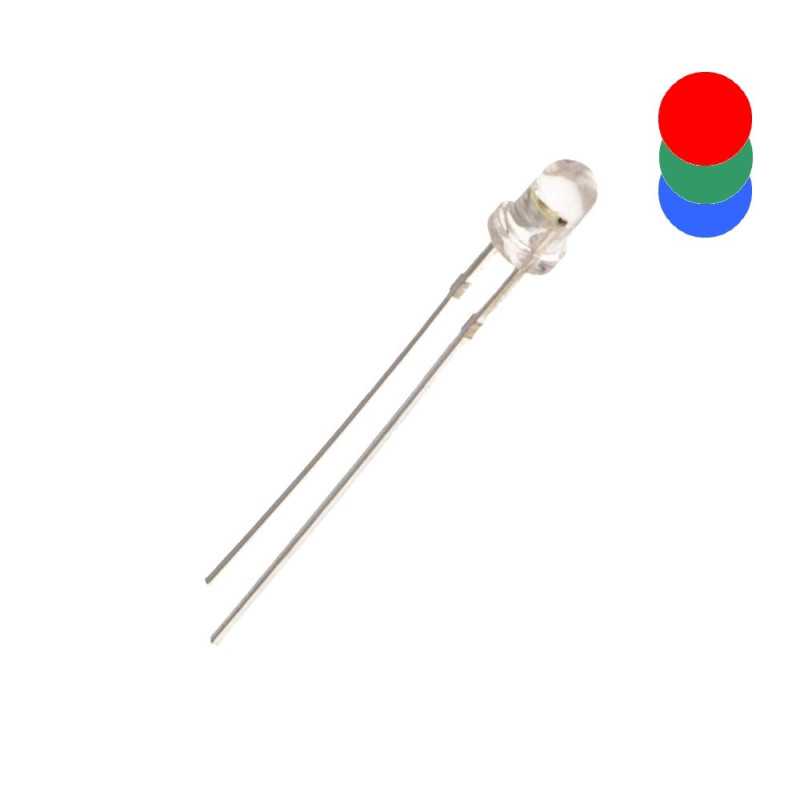 DIODA LED 3mm MIGAJĄCA SLOW R-G-B CZERWONO-ZIELONO-NIEBIESKA CLEAR WOLNA 2N /AK