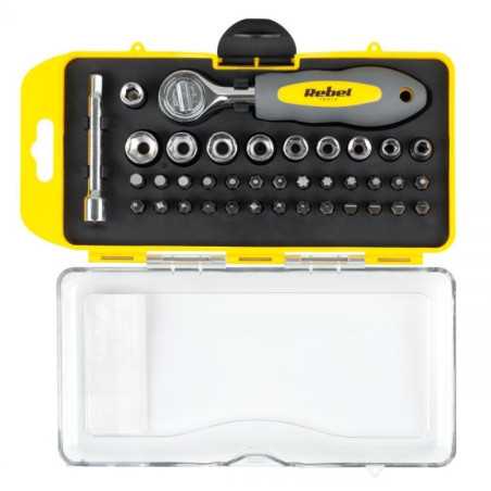 ZESTAW BITÓW I NASADEK Z GRZECHOTKĄ 38szt REBEL TOOLS RB1104
