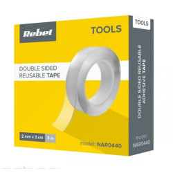 Dwustronna taśma montażowa NANO wielokrotnego użytku REBEL (2 mm x 3 cm x 3 m) transparentna