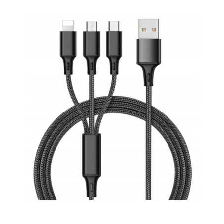 KABEL USB 3w1 microUSB, USB C, Lightning REBEL 100cm CZARNY RB6005-100B