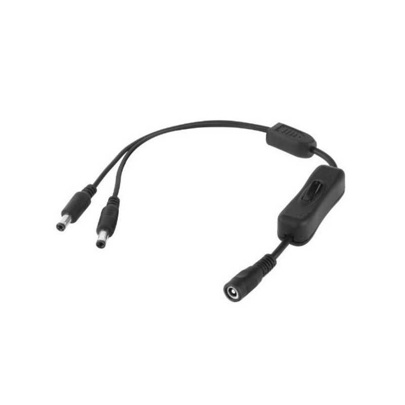 GNIAZDO + 2x WTYK DC 2,1/5,5 Z WYŁĄCZNIKIEM NA KABLU 30cm ROZGAŁĘŹNIK