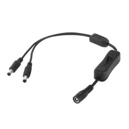 GNIAZDO + 2x WTYK DC 2,1/5,5 Z WYŁĄCZNIKIEM NA KABLU 30cm ROZGAŁĘŹNIK