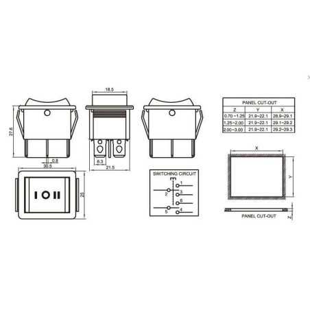 PRZEŁĄCZNIK CHWILOWY 3-POZ 1-0-2 RS233-4C KOŁYSKOWY PRK0101 CZARNY 2-TORY 15A/250V