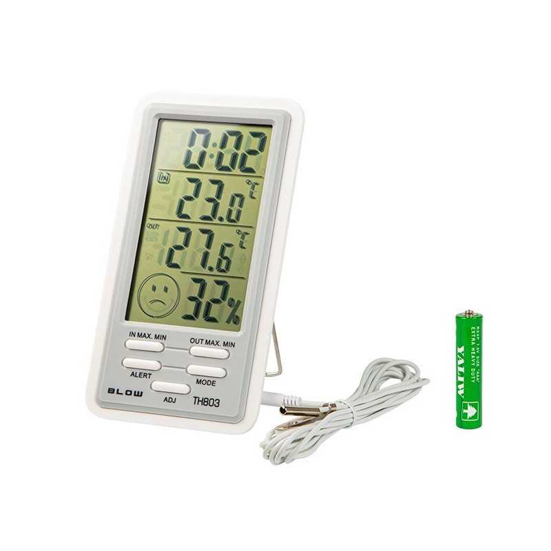 MIERNIK TERMO-HIGROMETR TEMPERATURY I WILGOTNOŚCI Z ZEGARKIEM TH803 BLOW LCD MIERNIK TERMO-HIGROMETR TEMPERATURY I WILGOTNOŚCI Z ZEGARKIEM TH803 BLOW LCD