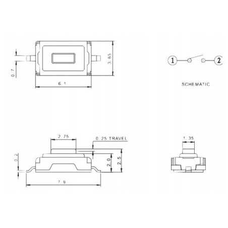 MIKROPRZYCISK smd 0,3mm 3,7x6,1x2,5mm CZERWONY PRZYCISK
