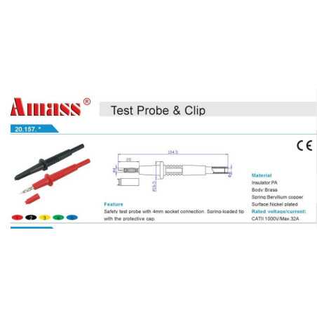 KOŃCÓWKA SONDA POMIAROWA CZARNA 20.157.2 GNIAZDO BANAN 4mm 32A 1000V AMASS