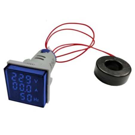 WOLTOMIERZ AMPEROMIERZ MERNIK CZĘSTOTLIWOŚCI LED 20-500V AC 100A 30X30mm NIEBIESKI