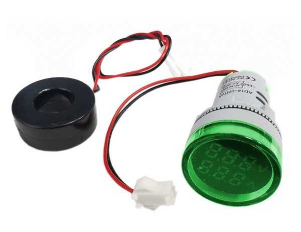 WOLTOMIERZ AMPEROMIERZ LED 60-500V AC 100A MIERNIK TABLICOWY 28mm ZIELONY