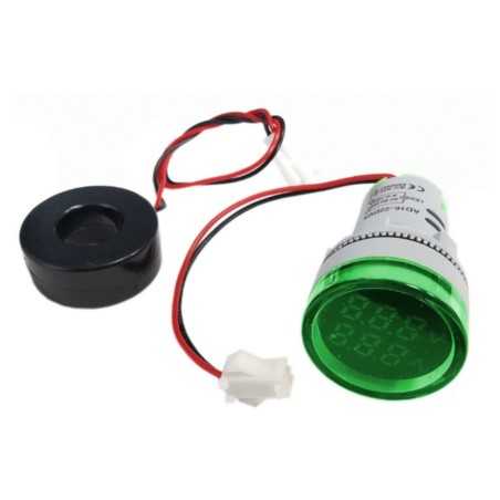 WOLTOMIERZ AMPEROMIERZ LED 60-500V AC 100A MIERNIK TABLICOWY 28mm ZIELONY