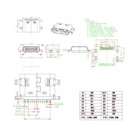 GNIAZDO USB C 3.1 16-PIN SMD 0,8m do SMARTFON TELEFON