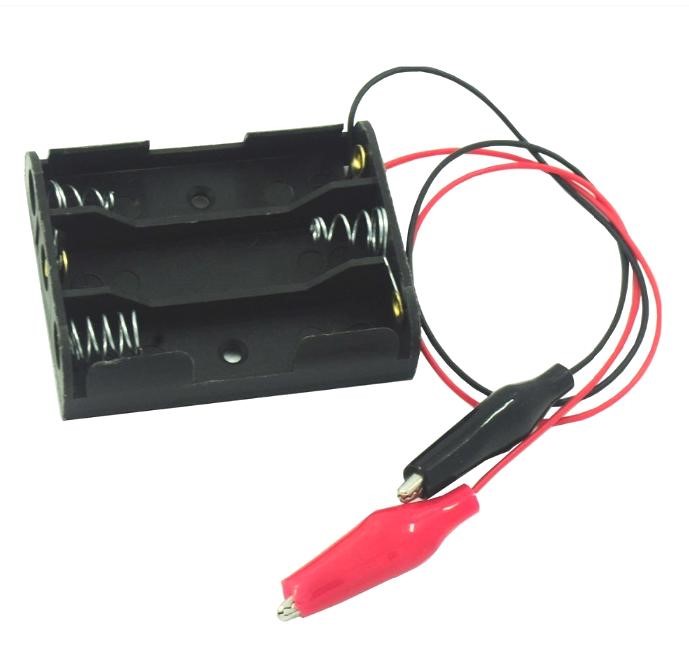 KOSZYK POJEMNIK BATERII 3x AA R6 PŁASKI z KROKODYLKAMI