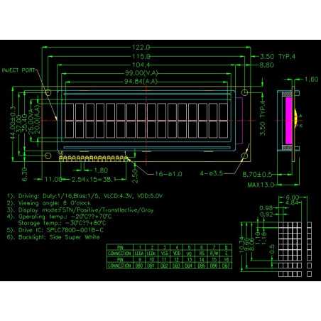 WYŚWIETLACZ LCD 2x16 C K/W BIG DUŻE ZNAKI 16x2 !!!