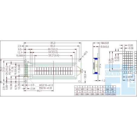  WYŚWIETLACZ LCD 2x16 H W1B B/W CYRYLICA 16x2