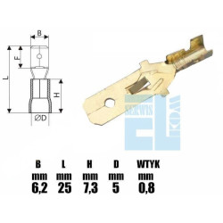 KONEKTOR NIEIZOLOWANY MĘSKI 6,3mm ZACZEP ZLA803 - 10szt