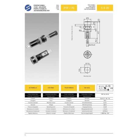 GNIAZDO BEZPIECZNIKA PTF-70 10A 250V 20mm