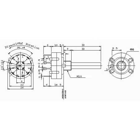 PRZEŁĄCZNIK OBROTOWY 6 POZYCJI 2-OBWODY LUTOWANY