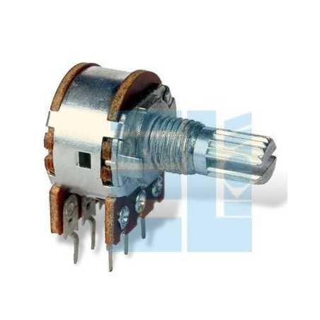  POTENCJOMETR OBROTOWY 2x 100k STEREO LOGARYTMICZNY OŚ 8/15mm