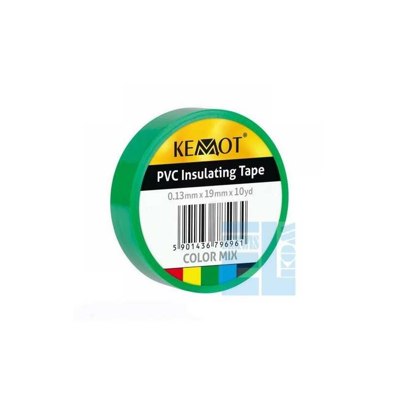 TAŚMA IZOLACYJNA ZIELONA 10Y PVC KEMOT 0,13x19mm