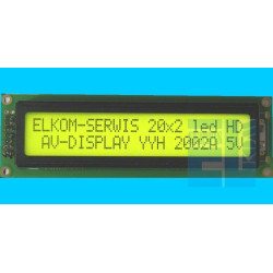 WYŚWIETLACZ LCD 2x20A Y/G 20x2 POZYTYW 2002A