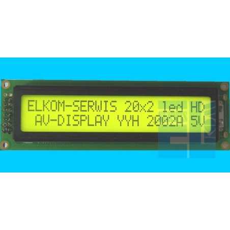 WYŚWIETLACZ LCD 2x20A Y/G 20x2 POZYTYW 2002A