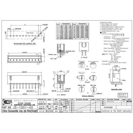 ZŁĄCZE 6-PIN WG-06S MĘSKIE BIAŁE 2,50mm