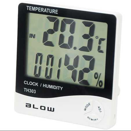 MIERNIK TEMPERATURY I WILGOTNOŚCI Z ZEGARKIEM TERMO-HIGROMETR TH303 BLOW LCD