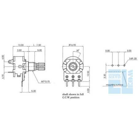 Potencjometr obrotowy 10K Ohm B Liniowy z wyłącznikiem l-15mm