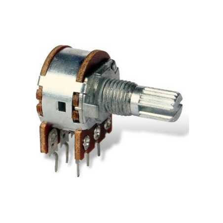 POTENCJOMETR OBROTOWY 2x 100k STEREO LOGARYTMICZNY OŚ 8/15mm