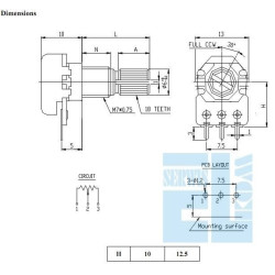 POTENCJOMETR OBROTOWY 50k B LIN MINI L-15mm