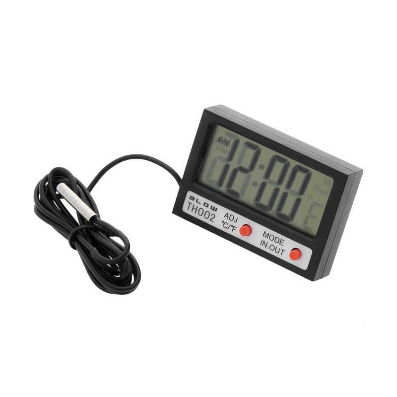 TERMOMETR PANELOWY MIERNIK LCD Z ZEGARKIEM -50 C do 70 C LCD CZARNY BLOW TH002 ZEW/WEW