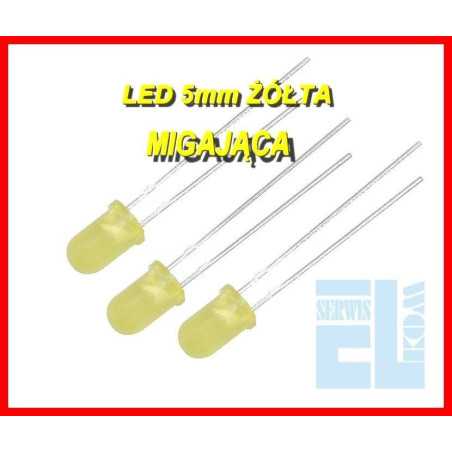  DIODA LED 5mm ŻÓŁTA MIGAJĄCA MATOWA DYFUZYJNA