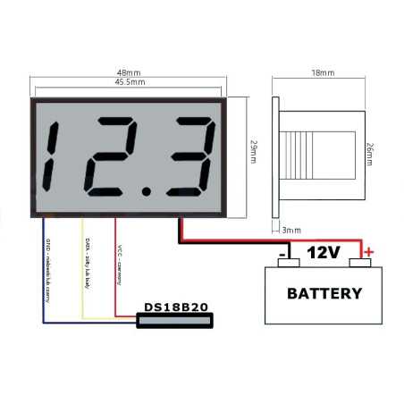 MIERNIK TEMPERATURY do czujnika DS18B20 12V -55~125C Zielony